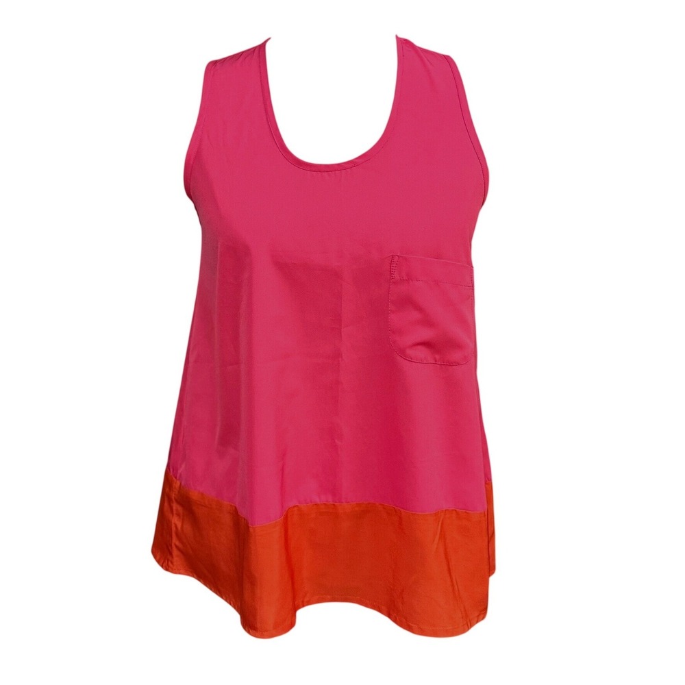 Atmosphere 8 Pink Orange Colorblock Sleeveless Pocket Scoop Neck Tank Top Preppy